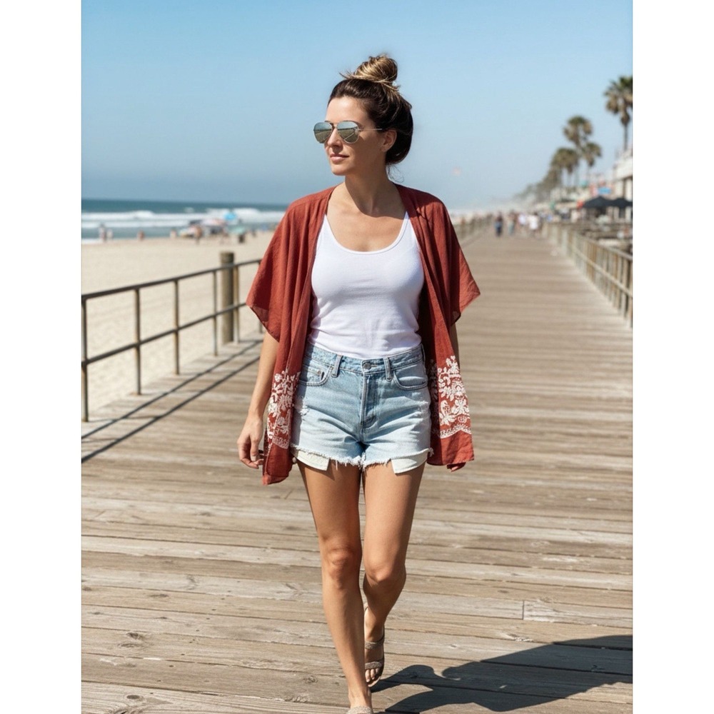 Boho Embroidered Kimono Womens One Size Open Front Festival Cover Up